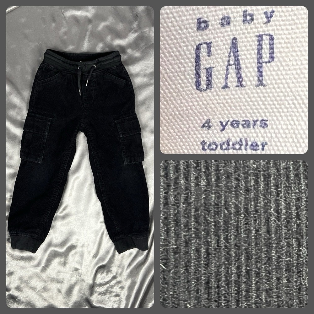 Baby GAP Cargo Pants Toddler 4‎ Years Lined Black Corduroy Pull-On Joggers Cozy